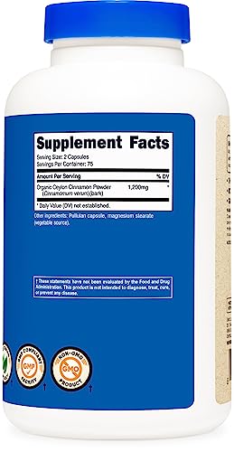 Nutricost Organic Ceylon Cinnamon 1,200mg, 150 Capsules