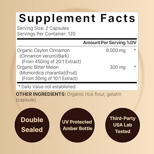 Organic Ceylon Cinnamon & Bitter Melon Capsules, 240ct
