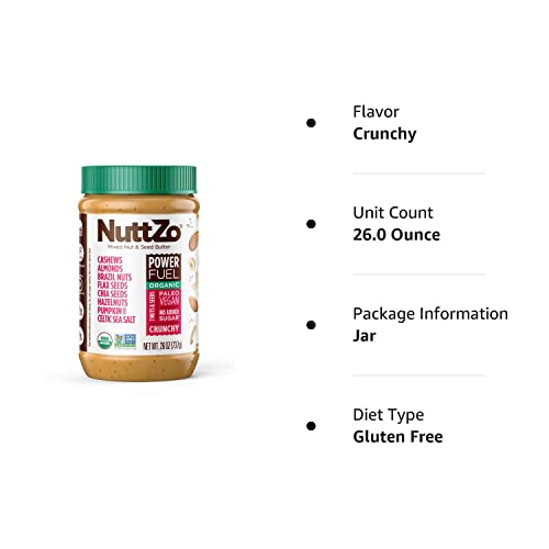 NuttZo Organic Power Fuel Crunchy Nut Butter, 26 oz