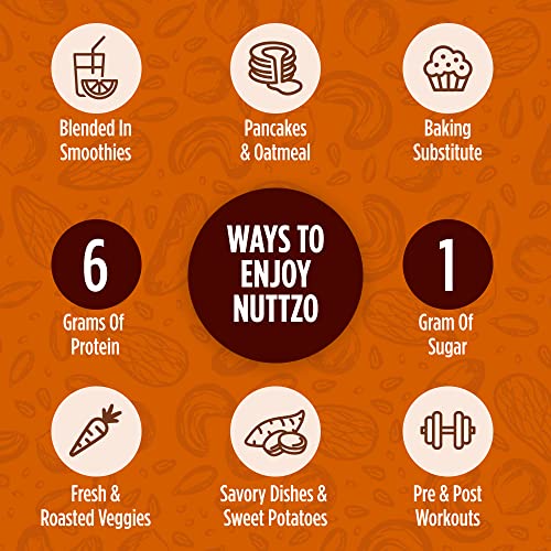 NuttZo Natural Power Fuel Smooth Nut Butter - 7 Nuts & Seeds Blend | Paleo, Non-GMO, Gluten-Free, Vegan | Kosher | Peanut-Free | 1g Sugar, 6g Protein | 12oz Jar