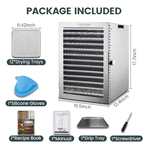 12-Tray Stainless Steel Dehydrator for Herbs, Meat & Jerky