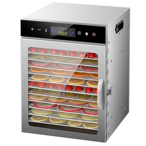 12-Tray Stainless Steel Food Dehydrator with Timer & Recipes