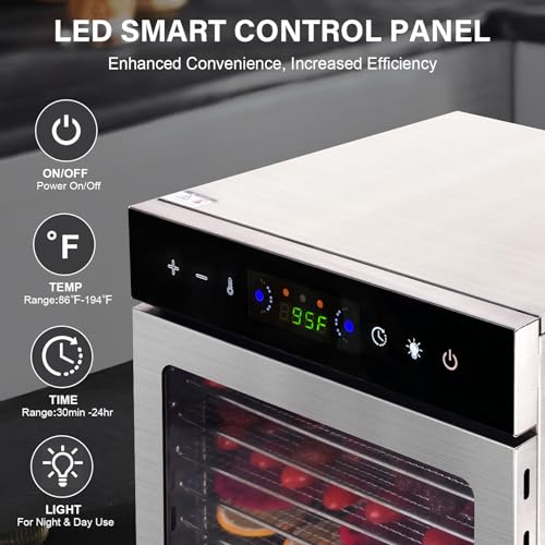 12-Tray Stainless Steel Food Dehydrator with Timer & Recipes