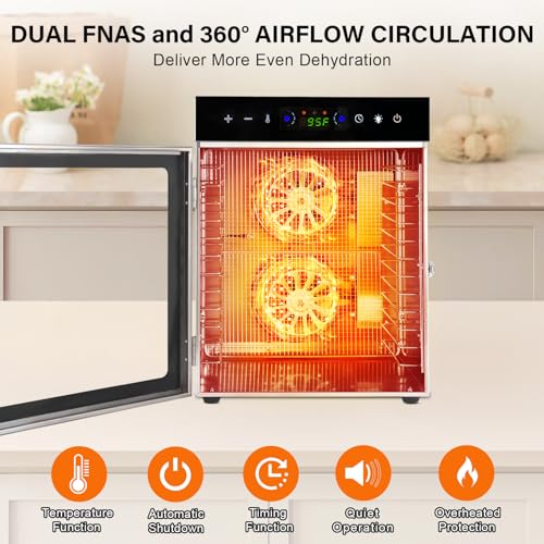 12-Tray Stainless Steel Food Dehydrator with Timer & Recipes