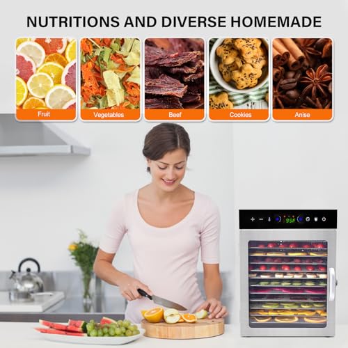 12-Tray Stainless Steel Food Dehydrator with Timer & Recipes