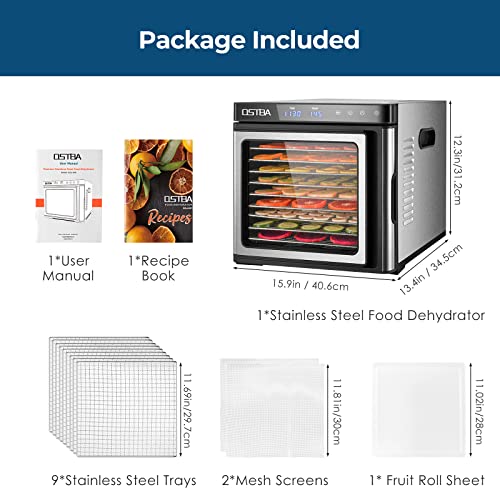 OSTBA Food Dehydrator Machine, 9 Trays, Adjustable Temperature