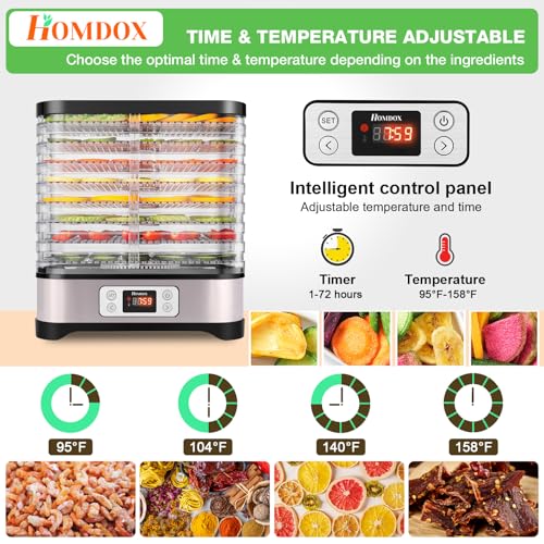 Homdox 8-Tray Food Dehydrator with Timer & Temp Control