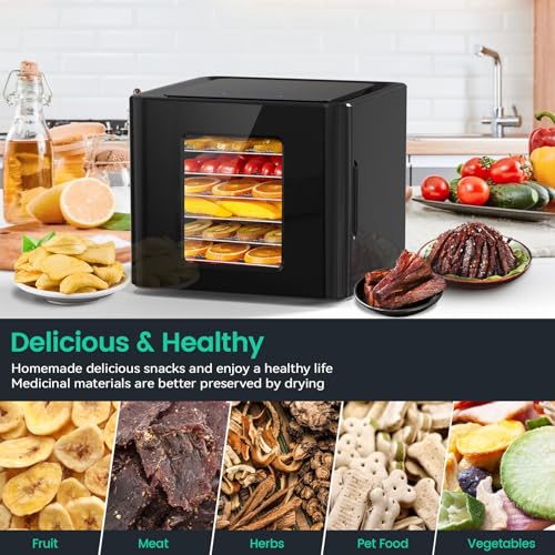 6-Tray Stainless Steel Food Dehydrator with Timer & LED