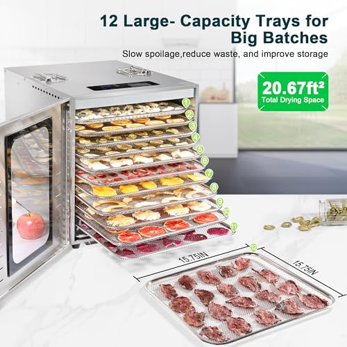 Commercial Large Food Dehydrator for Jerky - 12 Trays