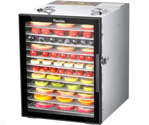 Tinzida Stainless Steel Food Dehydrator: 12 Trays, 194ºF Temp, 24H Timer