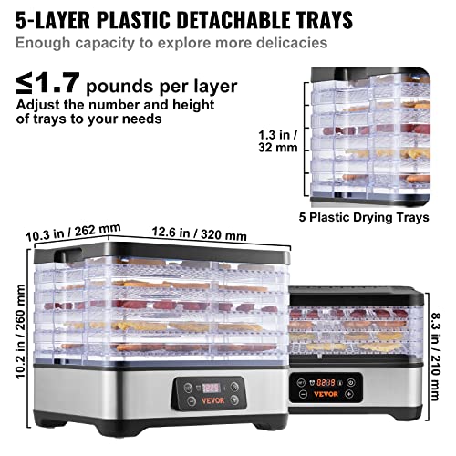 VEVOR 5-Tray Electric Food Dehydrator for Raw Foods