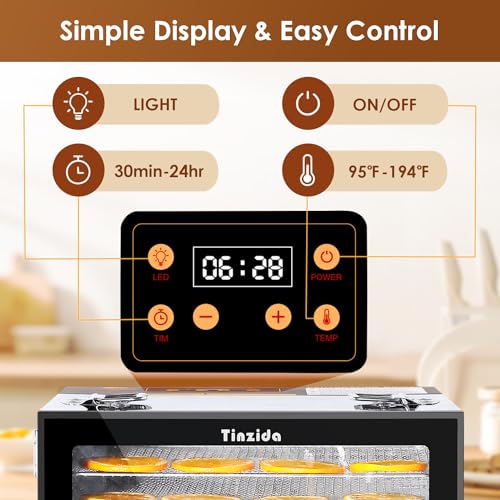 Tinzida Stainless Steel Food Dehydrator: 12 Trays, 194ºF Temp, 24H Timer