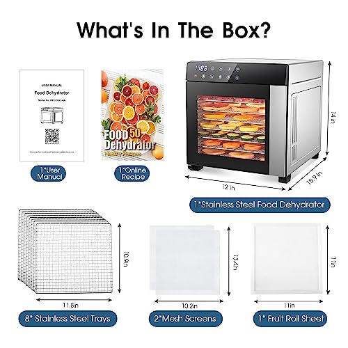 Large Capacity Stainless Steel Food Dehydrator with 8 Trays