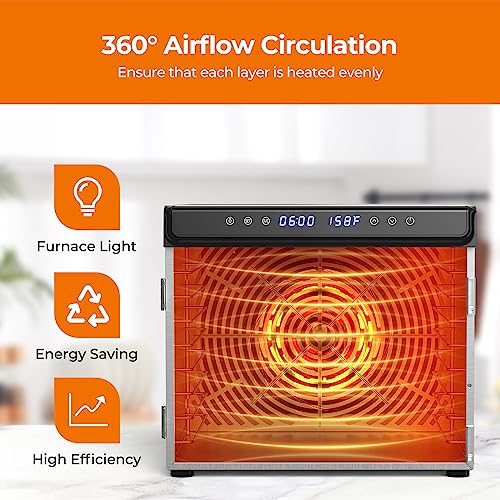 8-Tray Stainless Steel Food Dehydrator: Timer, Recipes Included