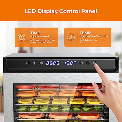 8-Tray Stainless Steel Food Dehydrator: Timer, Recipes Included