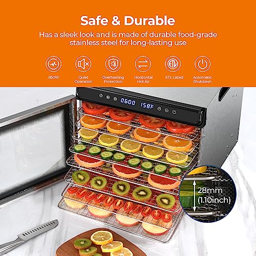 8-Tray Stainless Steel Food Dehydrator: Timer, Recipes Included
