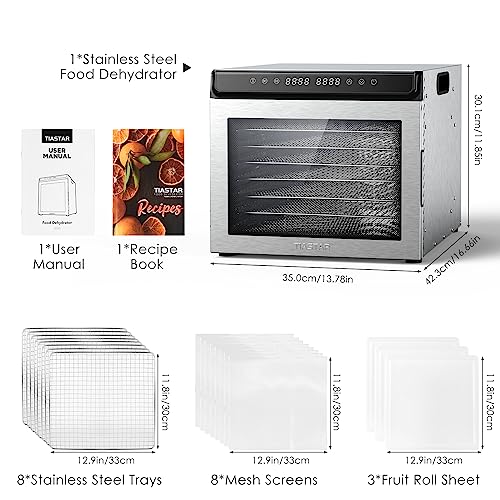 8-Tray Stainless Steel Food Dehydrator: Timer, Recipes Included