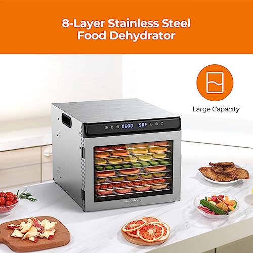 8-Tray Stainless Steel Food Dehydrator: Timer, Recipes Included