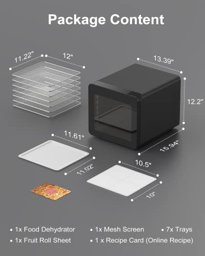 CROWNFUL Food Dehydrator Machine, 7 Trays, 600W, Timer, Temp Control
