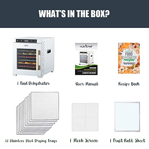 NutriChef Dehydrator - 900 Watts, 10 Shelves, Stainless Steel