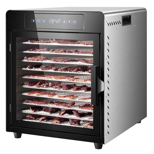 Septree Food Dehydrator for Jerky 800 Watts, 8.8ft²- 10 Stainless Steel Trays Countertop Food Dryer Machine with Adjustable Timer 190°F Temperature Control, for Jerky, Herbs, Meat, Fruit, and Yogurt