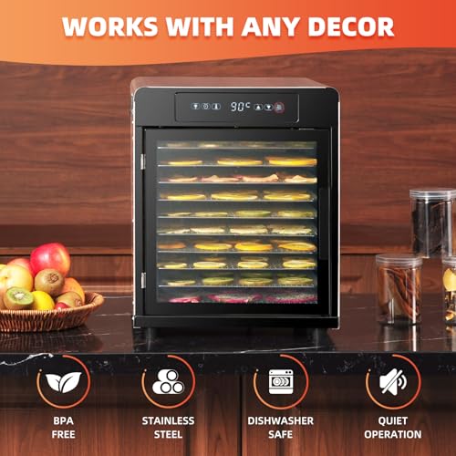 Septree Food Dehydrator for Jerky 800 Watts, 8.8ft²- 10 Stainless Steel Trays Countertop Food Dryer Machine with Adjustable Timer 190°F Temperature Control, for Jerky, Herbs, Meat, Fruit, and Yogurt