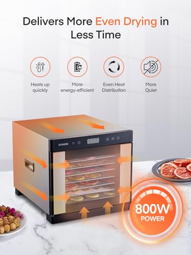 FOHERE 800W Food Dehydrator with 8 Stainless Trays