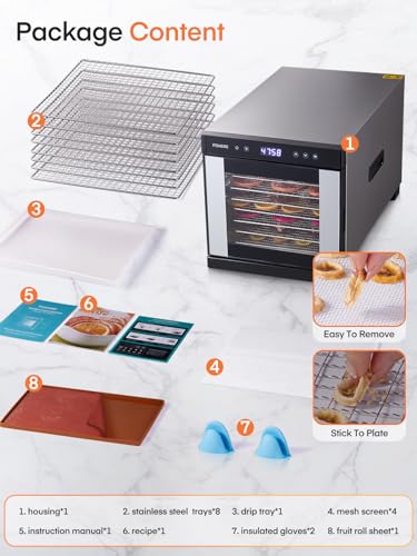 FOHERE 800W Food Dehydrator with 8 Stainless Trays
