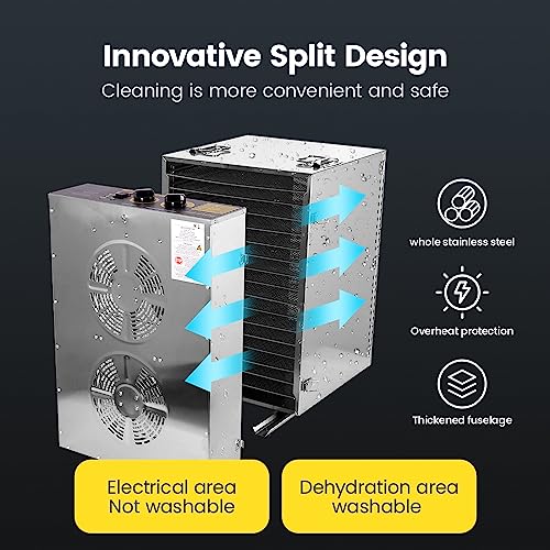 Commercial 16-Tray Stainless Steel Food Dehydrator, Large Size
