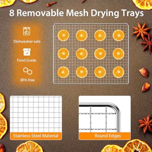 COSTWAY Food Dehydrator with 8 Detachable Trays Silver
