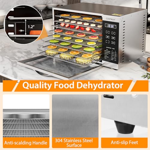 COSTWAY Food Dehydrator with 8 Detachable Trays Silver