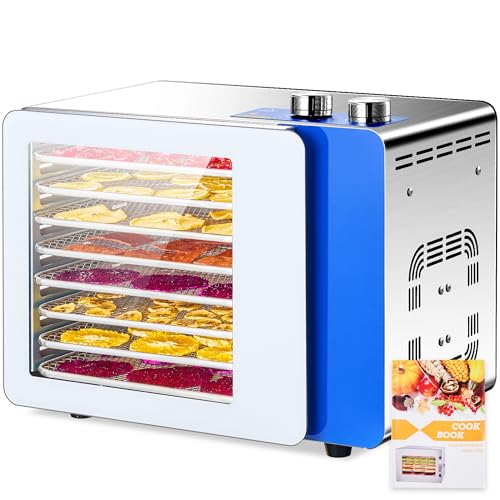 8-Tray Stainless Steel Food Dehydrator with Timer & Temp