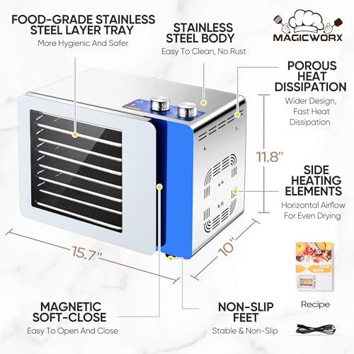 8-Tray Stainless Steel Food Dehydrator with Timer & Temp