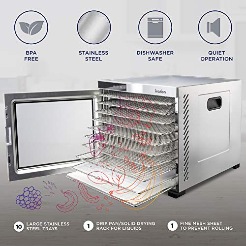 Ivation 10 Tray Commercial Food Dehydrator With Timer