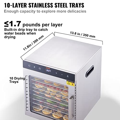 10-Tray Stainless Steel Food Dehydrator with Digital Timer