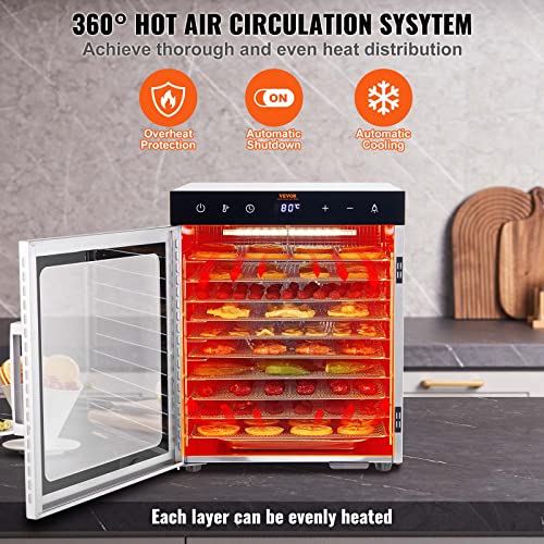 10-Tray Stainless Steel Food Dehydrator with Digital Timer