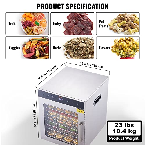 10-Tray Stainless Steel Food Dehydrator with Digital Timer