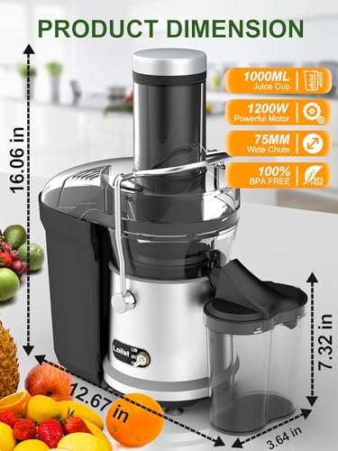 1200W Juicer with 3" Feed Chute, Dual Speeds, BPA Free