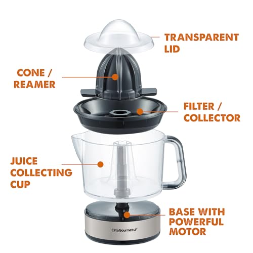 Elite Gourmet BPA-Free Electric Citrus Juicer, Compact, Large
