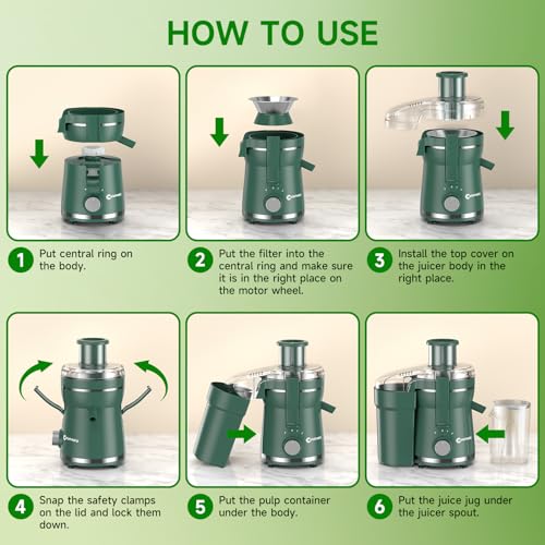 Green Juicer Machine with Wide 3" Feed Chute