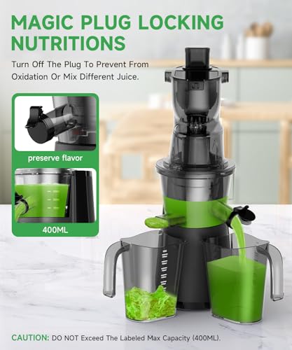 Masticating Juicer with Wide Dual Feed Chute