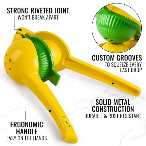 Zulay Kitchen Metal 2-in-1 Lemon Squeezer - Easy-Clean - Yellow/Green