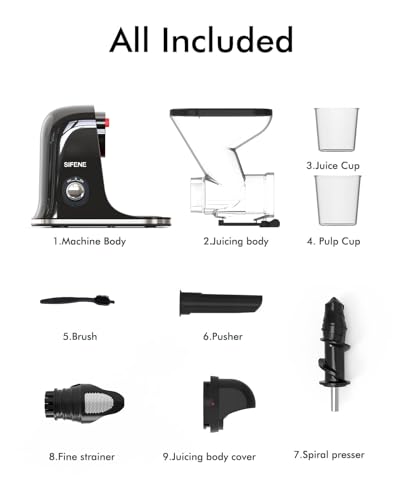 Compact SiFENE Cold Press Juicer, Masticating Vegetable/Fruit Squeezer