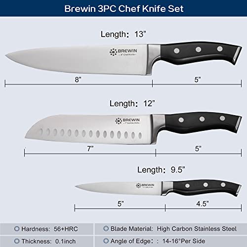 Brewin 3PC Professional Chef Knife Set, High Carbon Stainless Steel