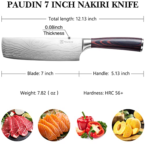 PAUDIN 7" Nakiri Knife - Razor Sharp, High Carbon Steel