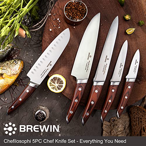 5-Piece Japanese Chef Knife Set with Red Pakkawood