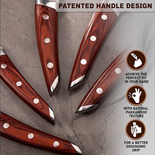 5-Piece Japanese Chef Knife Set with Red Pakkawood