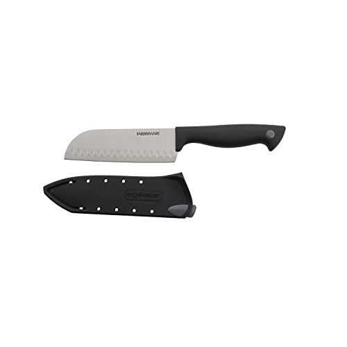 5-Inch Santoku Knife with Self-Sharpening Blade Cover, Black