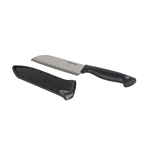 5-Inch Santoku Knife with Self-Sharpening Blade Cover, Black
