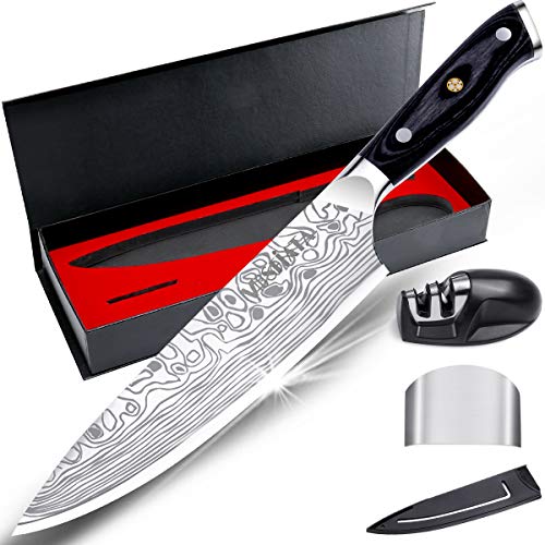 MOSFiATA 8" Professional Chef's Knife with Sharpener & Gift Box